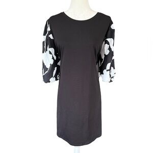 Chico's NEW Short Black Dress with White Floral Bell Sleeve Sz 4 XXL 20/22